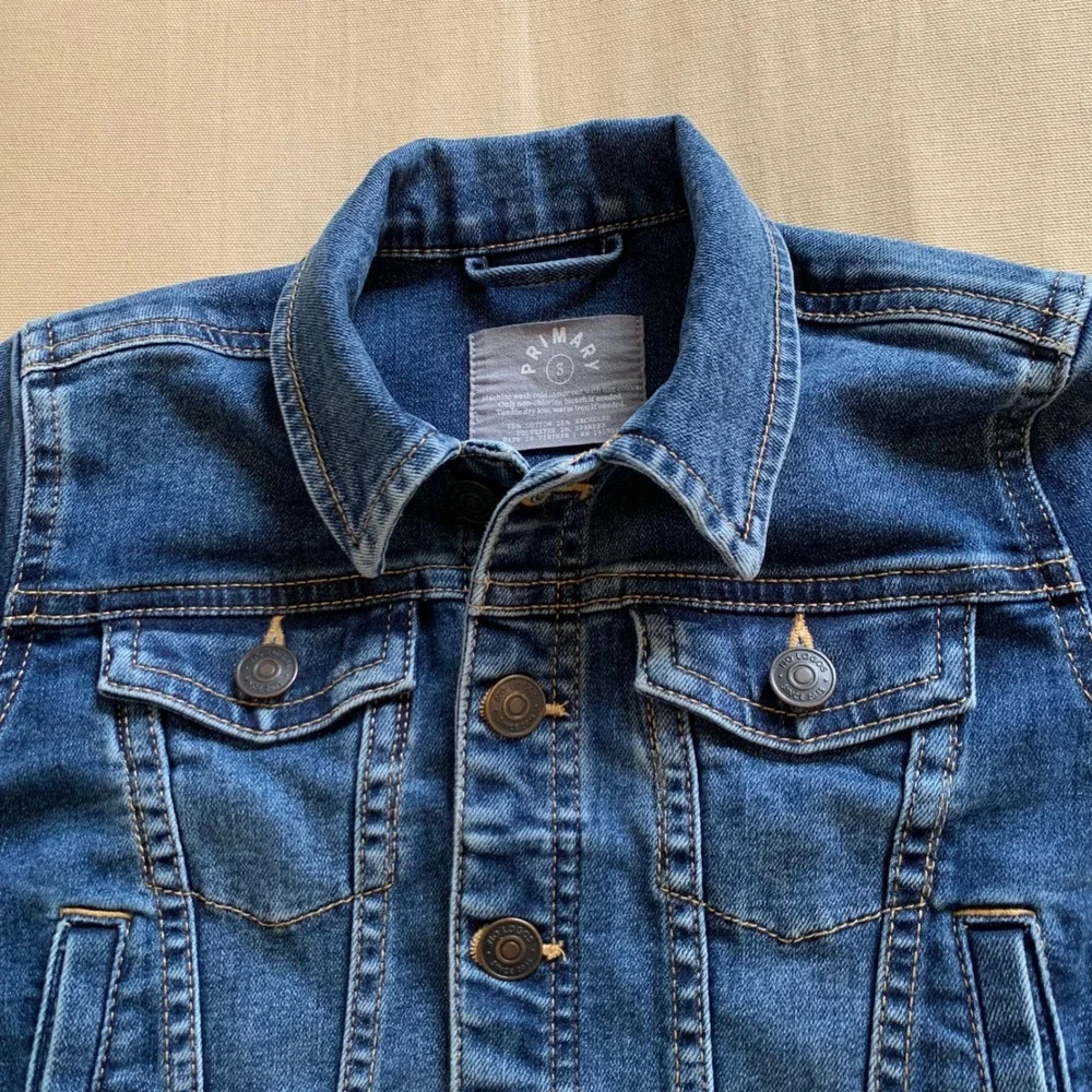 Primary Kids Stretch Denim Blue Jean Jacket Pockets Toddler Sz 3 Boy Girl Unisex